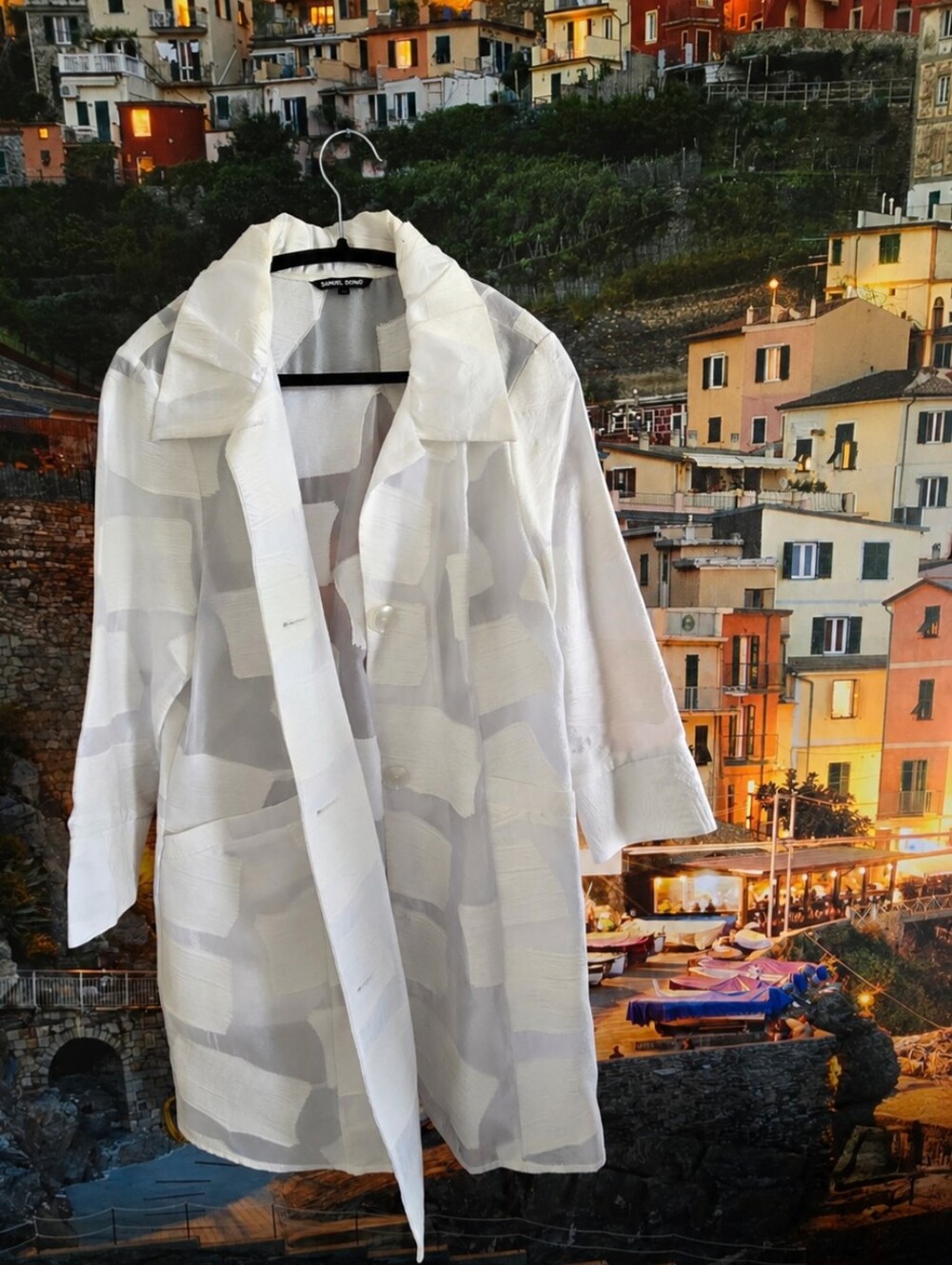 Lightweight White Geometric Sheer Coat